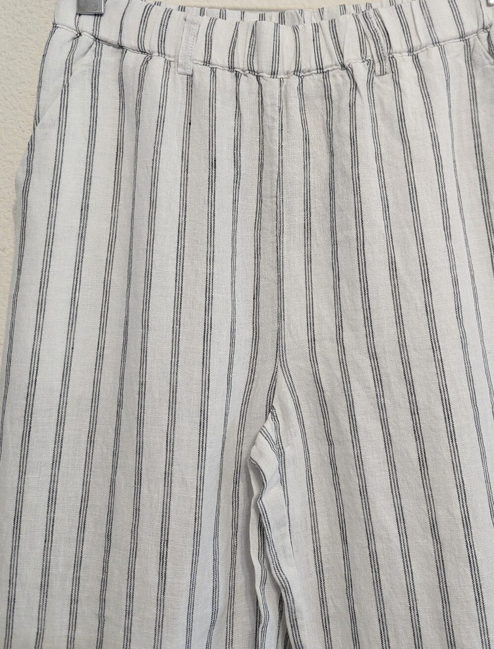 Quince 100% European Linen Pull On Trouser Pant Oatmeal Black Stripe Small NWT